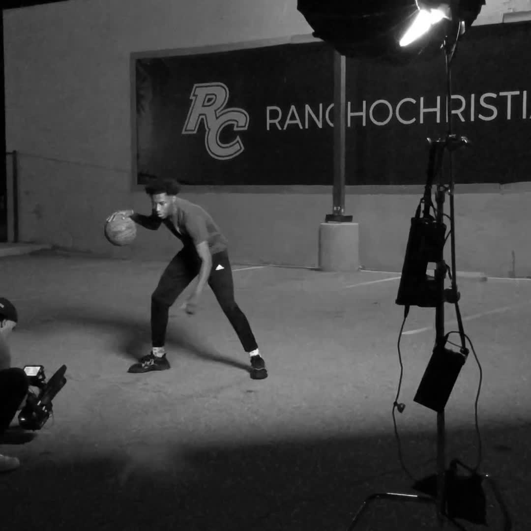 Camera and lighting equipment during a BTL basketball shoot
